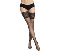 VENEZIANA NUOVA Bas Auto-Fixants Femme 20 Deniers - Bas en Dentelle Autoportants avec Bande Élastique sur la Cuisse, Finition Mate Noir Taille XS