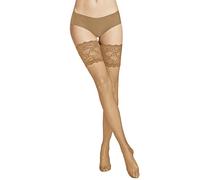 VENEZIANA NUOVA Bas Auto-Fixants Femme 20 Deniers - Bas en Dentelle Autoportants avec Bande Élastique sur la Cuisse, Finition Mate Tan Taille XL