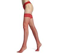 VENEZIANA NUOVA Bas Résille avec Porte-Jarretelles pour Femme - Bas Autofixants Mi-Cuisse avec Dentelle, Finition Mate Couleur Rouge Taille M