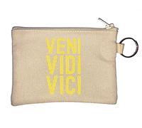 Veni Vidi Vici Porte-monnaie avec logo jaune Inscription I Came I Saw I Conquered Beige