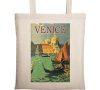 Venice Italy The Floating City Sac fourre-tout rétro en coton naturel écologique Beige
