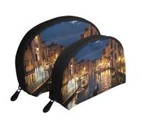 Venice Night Lot de 2 trousses de maquillage portables pour femme et fille, blanc, Taille unique, Trousse de maquillage