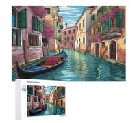 Venice Water City Puzzles en Bois 1000 Pièces Adultes, Poster Jigsaw Puzzle, Design Unique Jouet ÉduChatif pour Adolescents Et Enfants （75×50cm）