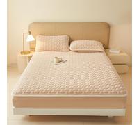 VENIES Protege Matelas 120 x 200 cm Drap Housse Flanelle Matelassé - Bonnet jusqu'à 30cm avec Élastique Tout Autour Drap de lit Flanelle Microfibre Super Chaud pour Matelas Épais Beige