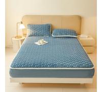 VENIES Protege Matelas 90 x 200 cm Drap Housse Flanelle Matelassé - Bonnet jusqu'à 30cm avec Élastique Tout Autour Drap de lit Flanelle Microfibre Super Chaud pour Matelas Épais Bleu