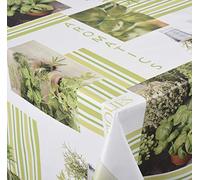 Venilia Nappe "green Herbs" linge de table toile cirée maintenance réduite hydrophobes, Polyester, PVC, carré, 140 x 140 cm, 55005
