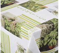 Venilia Nappe "green Herbs" linge de table toile cirée maintenance réduite hydrophobes, Polyester, PVC, rectangulaire, 140 x 200 cm, 55008