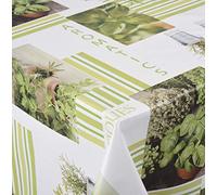 Venilia Nappe "green Herbs" linge de table toile cirée maintenance réduite hydrophobes, Polyester, PVC, rectangulaire, 140 x 160 cm, 55007