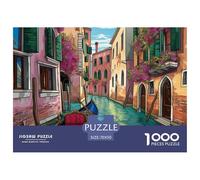 Venise, cité d'eau Puzzle 1000 Pièces Dessiné à la Main Puzzles Art Décoration Murale De La Maison en Carton 100% Recyclé pour Les Adultes Et Les Enfants De Plus De 14 Ans 70x50cm/1000pcs