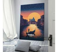 Venise Coucher de soleil Gondole Photos pour Salon Rue Peintures Toile Coloré Pop Art Mural Moderne Œuvre d'Art Décor Maison Tendue Prête à Accrocher 12x18 pouces (30x45 cm)
