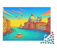 Venise Grand Canal Puzzle 1000 Pièces Papier pour Adultes Scène Coucher de Soleil Jeu de Puzzle 1000 Pièces Détente 38x26cm/1000pcs