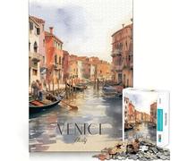 Venise,Italie,Aquarelle Puzzle de 1000 pièces pour Adultes Jeu de réflexion Amusant Technologie de découpe Laser avancée Défi divertissant pour Passer Le Temps (50x75cm)