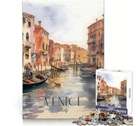 Venise, Italie, Aquarelle Puzzle de 1000 pièces pour Adultes Stimule la mémoire Passe-Temps agréable Découpe précise Cadeau attentionné (38x52cm)