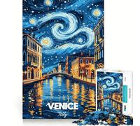 Venise,Italie,Nuit étoilée Puzzle 1000 pièces pour Adultes Jeu de logique Découpe précise Bords Lisses pour Les réunions de Famille (38x26cm)