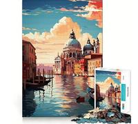 Venise Peinture à l'huile Puzzle 1000 pièces pour Adultes Jeu de Puzzle Stimulant l'esprit Découpe Nette,alignement Parfait Activité Amusante en Famille Le Soir (38x26cm)