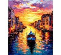Venise Peinture Numero Adulte, Bateau Peinture Numero Enfant Débutants DIY Toile à l'huile Kit, Activité Manuelle Adulte avec Peintures et Pinceaux, Décoration Maison Cadeau 30x40cm Sans Cadre 0-36