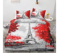 Venivici Parure de Lit 220x240 Tour Eiffel - Housse de Couette 2 Personnes Motif Paris avec Fermeture éclair - Ensemble de Literie en Microfibre Douce avec 2 Taies d'oreiller