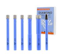 VENJELD Foret Diamant Carrelage Set - 5 Pièces 6/6/6/8/10mm Scie Cloche avec 1 Pièce 6mm Foret en Carbure Perçage à Sec pour Céramique Porcelaine Marbre Granit - Tige Ronde avec Mallette de Rangement