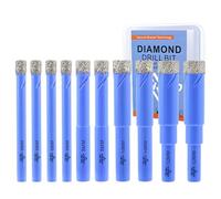 VENJELD Foret Diamant Carrelage Set - 6mm X 4, 8mm X 2, 10mm X 2, 12mm X 2 10 Pièces Scie Cloche Diamant Perçage à Sec pour Carrelage Céramique Porcelaine - Tige Ronde avec Mallette de Rangement