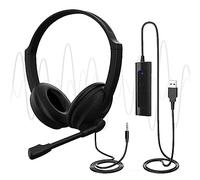 Venker EL U17D Casque USB avec Microphone, 3 m de Long, antibruit, Casque stéréo pour PC, Ordinateur Portable, USB/3,5 mm, Multi-Usage pour Centre d'appel
