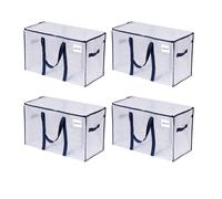 VENO 102L Lot de 4 Sac Déménagement grand avec Couvercle et Poignées Renforcées, Sac de Rangement Vêtement Résistant, Alternative aux Cartons Déménagement, Sacs de Voyage (Transparent, Lot de 4)