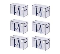 VENO 102L Lot de 6 Sac Déménagement grand avec Couvercle et Poignées Renforcées, Sac de Rangement Vêtement Résistant, Alternative aux Cartons Déménagement, Sacs de Voyage (Transparent, Lot de 6)