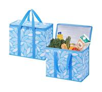 VENO Lot de 2 Grand Sac Isotherme Courses, Sac Glaciere Pliable avec Couvercle et Poignées Renforcées, Sac de Courses, Sac Thermique Réutilisable, Sac Repas Durable (Brise Printanière, Lot de 2)