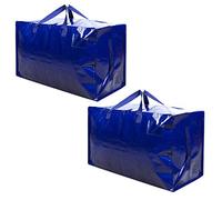 VENO Lot de 2 Grands Sac de Rangement avec Couvercle et Poignées Renforcées, Cartons Déménagement de 102 L Résistant pour Rangement des Vêtements et voyages, Sac à Linge (Bleu, Lot de 2)