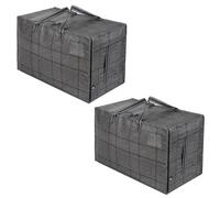 VENO Lot de 2 Grands Sac de Rangement avec Couvercle et Poignées Renforcées, Cartons Déménagement de 102 L Résistant pour Rangement des Vêtements et voyages, Sac à Linge (Windowpane Noir, Lot De 2)