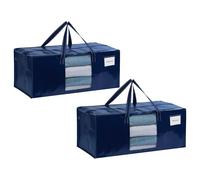 VENO Lot de 2 Sac de Déménagement 87L Extra Larges avec Poignées et Fermeture Eclair, Sac de Rangement Vêtements Pliables pour Se Déplacer, Voyager, Camper (Fenêtre Bleu, Lot de 2)