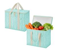 VENO Lot de 2 Sac Isotherme Courses Réutilisable avec Poignées Renforcées, Base Renforcée Amovible, Sac Glaciere Pliable, Sac de Courses Debout, Sac Thermique Durable (Conifères, Lot de 2)