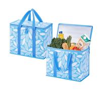 VENO Lot de 2 Sac Isotherme Courses Réutilisable avec Poignées Renforcées, Base Renforcée Amovible, Sac Glaciere Pliable, Sac de Courses Debout, Sac Thermique Durable (Brise Printanière, Lot de 2)
