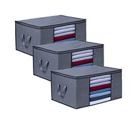 VENO Lot de 3 Sac de Rangement Vetement Surdimensionnée, Boite de Rangement Pliable, Cartons Déménagement sous Lit avec fenêtre transparente pour Vêtements, Couvertures, Couettes (128,7 Litres)