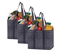 VENO Lot de 3 Sacs de Courses et Cabas Réutilisables avec Poignée, Sac Shopping Résistant, Base Renforcée, Sac Caddie Pliable, Tote Bag, Debout (Noir, Lot de 3)