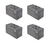 VENO Lot de 4 Grands Sac de Rangement avec Couvercle et Poignées Renforcées, Cartons Déménagement de 102 L Résistant pour Rangement des Vêtements et voyages, Sac à Linge (Gris, Lot De 4)