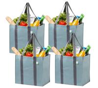 VENO Lot de 4 Sac de Course Réutilisables avec Poche Frontale, Base Renforcée, Sac Cabas Pliable, Tote Bag Polyvalent, Sac de Plage pour le Shopping, Pique-nique, Voyage (Bleu Clair, Lot de 4)