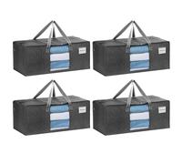 VENO Lot de 4 Sac de Déménagement 87L Extra Larges avec Poignées et Fermeture Eclair, Sac de Rangement Vêtements Pliables pour Se Déplacer, Voyager, Camper (Fenêtre Gris, Lot de 4)