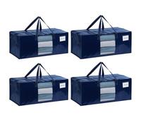 VENO Lot de 4 Sac de Déménagement 87L Extra Larges avec Poignées et Fermeture Eclair, Sac de Rangement Vêtements Pliables pour Se Déplacer, Voyager, Camper (Fenêtre Bleu, Lot de 4)