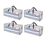 VENO Lot de 4 Sac Rangement Vêtements grand, Sacs Déménagement Pliable avec Sangles de Sac à Dos et Poignées Solides, Alternatives aux Cartons de Déménagement (Transparent, Lot de 4)