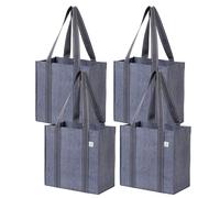 VENO Lot de 4 Sacs d'épicerie et sacs de courses réutilisables avec poignées et fond rigide de taille compacte et pratique. Fourre-tout utilitaire pliable, durable et robuste (Gris, Lot de 4)