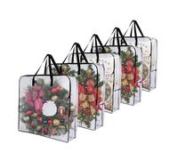 VENO Lot de 5 Sac Rangement Couronne de Noel Transparent Grand Format, Sac Déménagemen, Conteneur de Stockage pour Décorations de Sapin Noël, Boules de Noel, Vêtements, Couette