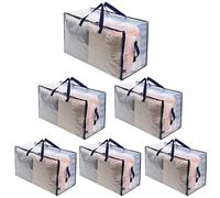 VENO Lot de 6 Grands Sac de Rangement avec Couvercle et Poignées Renforcées, Cartons Déménagement de 102 L Résistant pour Rangement des Vêtements et voyages, Sac à Linge (Transparent, Lot de 6)