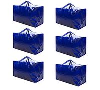 VENO Lot de 6 Grands Sac de Rangement avec Couvercle et Poignées Renforcées, Sac Demenagement, Cartons Déménagement de 102 L Résistant pour Rangement des Vêtements (Bleu, Lot de 6)
