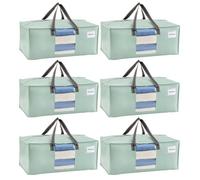 VENO Lot de 6 Sac de Déménagement 87L Extra Larges avec Poignées et Fermeture Eclair, Sac de Rangement Vêtements Pliables pour Se Déplacer, Voyager, Camper (Vert Clair, Lot de 6)