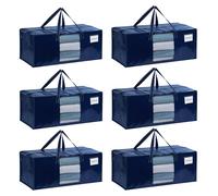 VENO Lot de 6 Sac de Déménagement 87L Extra Larges avec Poignées et Fermeture Eclair, Sac de Rangement Vêtements Pliables pour Se Déplacer, Voyager, Camper (Fenêtre Bleu, Lot de 6)