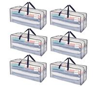 VENO Lot de 6 Sac Rangement Vêtements grand, Sacs Déménagement Pliable avec Sangles de Sac à Dos et Poignées Solides, Alternatives aux Cartons de Déménagement (Transparent, Lot de 6)