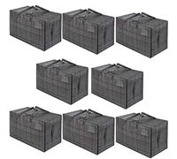 VENO Lot de 8 Grands Sac de Rangement avec Couvercle et Poignées Renforcées, Cartons Déménagement de 102 L Résistant pour Rangement des Vêtements et voyages, Sac à Linge (Windowpane Noir, Lot De 8)