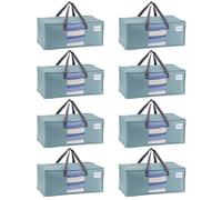 VENO Lot de 8 Sac de Déménagement 87L Extra Larges avec Poignées et Fermeture Eclair, Sac de Rangement Vêtements Pliables pour Se Déplacer, Voyager, Camper (Bleu Clair, Lot de 8)