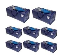 VENO Lot de 8 Sac Rangement Vêtements grand, Sacs Déménagement Pliable avec Sangles de Sac à Dos et Poignées Solides, Alternatives aux Cartons de Déménagement (Bleu, Lot de 8)