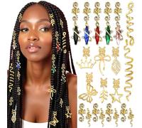 VENOFEN Lot de 21 bijoux de cheveux pour tresses, serpent, dreadlocks, breloques, papillons, tresses, boucles dorées, accessoires multi-styles